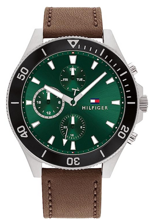 Tommy Hilfiger Larson Chronograph Green Dial Brown Leather Strap Watch For Men - 1791983 Buy Now By Tommy Hilfiger
