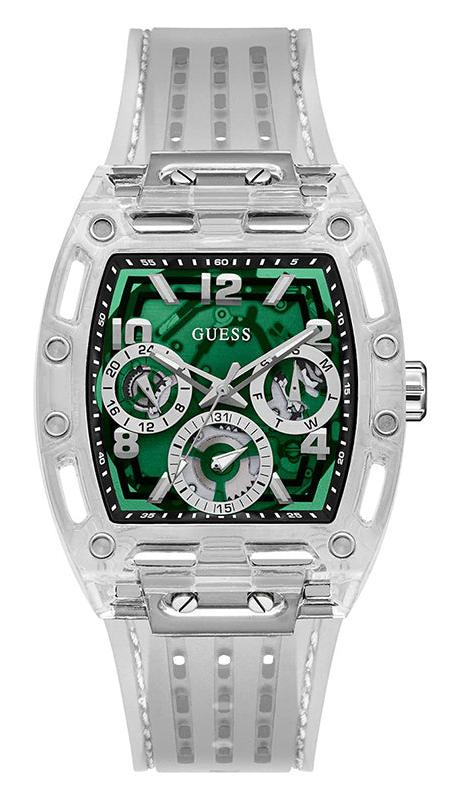 Guess Phoenix Quartz Green Dial Transparent Silicone Strap Watch For Men - GW0499G8 Buy Now By Guess