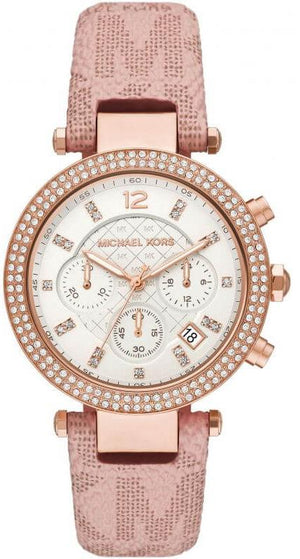 Michael Kors Parker Chronograph White Dial Pink Leather Strap Watch For Women - MK6935 Buy Now By Michael Kors