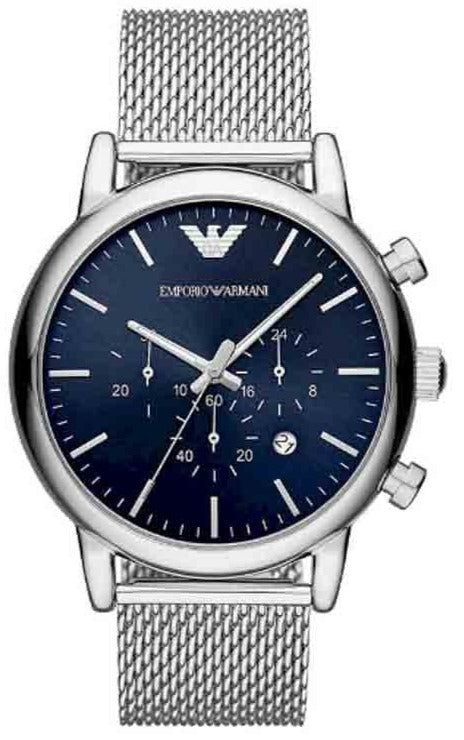 Emporio Armani Luigi Chronograph Blue Dial Silver Mesh Bracelet Watch For Men - AR80038 Buy Now By Emporio Armani