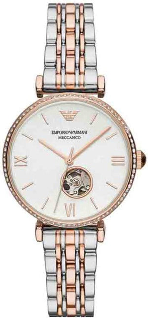 Emporio Armani Gianni T-Bar Analog White Dial Two Tone Steel Strap Watch For Women - AR60019 Buy Now By Emporio Armani