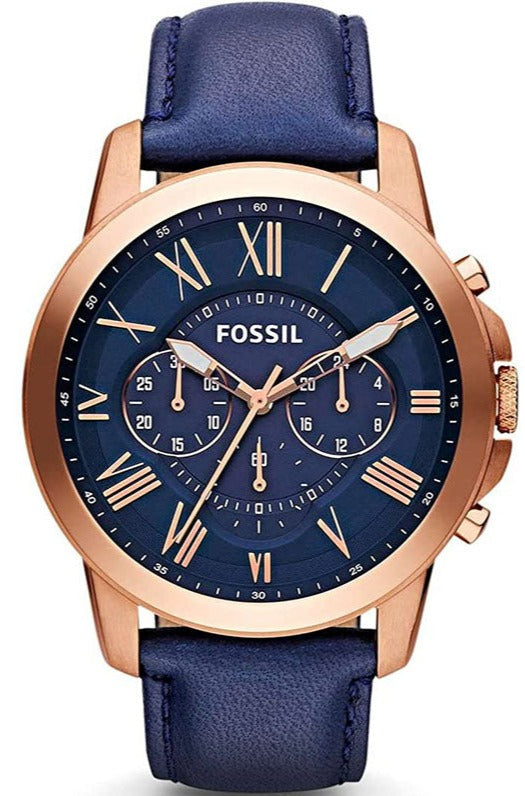 Fossil Grant Chronograph Blue Dial Blue Leather Strap Watch for Men - FS4835 Buy Now By Fossil