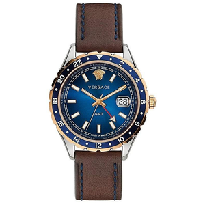 Versace Hellenyium GMT Blue Dial Brown Leather Strap Watch for Men - V11080017 Buy Now By Versace