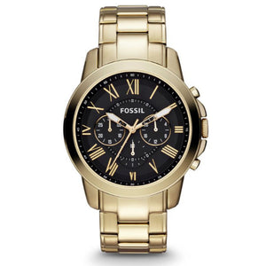 Fossil Grant Chronograph Black Dial Gold Steel Strap Watch for Men - FS4815 Buy Now By Fossil