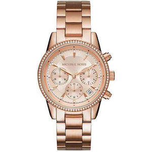 Michael Kors Ritz Chronograph Rose Gold Dial Rose Gold Steel Strap Watch for Women - MK6077 Buy Now By Michael Kors