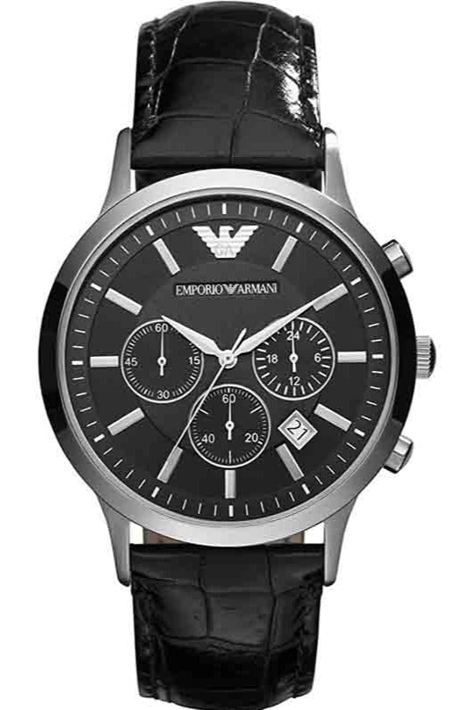 Emporio Armani Renato Chronograph Black Dial Black Leather Strap Watch For Men - AR2447 Buy Now By Emporio Armani