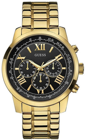 Guess Horizon Chronograph Black Dial Gold Steel Strap Watch For Men - W0379G4 Buy Now By Guess
