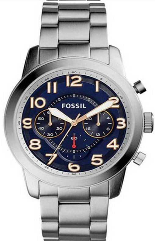 Fossil Pilot 54 Chronograph Navy Blue Dial Silver Steel Strap Watch for Men - FS5203 Buy Now By Fossil