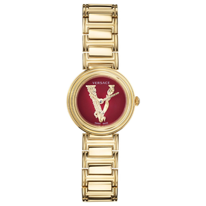Versace Virtus Mini Quartz Red Dial Gold Steel Strap Watch For Women - VET300321 Buy Now By Versace