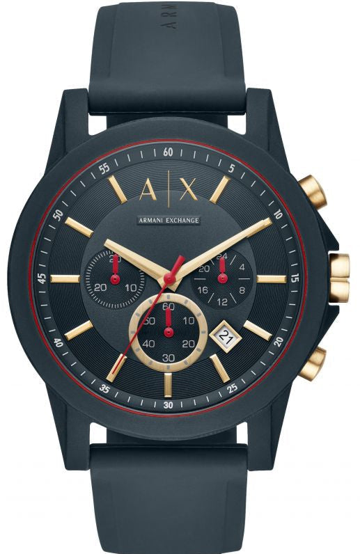 Armani Exchange Outerbanks Chronograph Blue Dial Blue Silicone Strap Watch For Men - AX1335 Buy Now By Armani Exchange