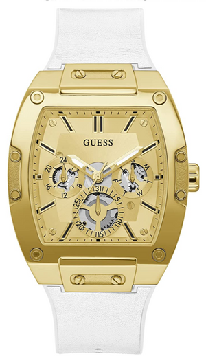Guess Phoenix Multifunction Gold Dial White Leather Strap Watch for Men - GW0202G6 Buy Now By Guess