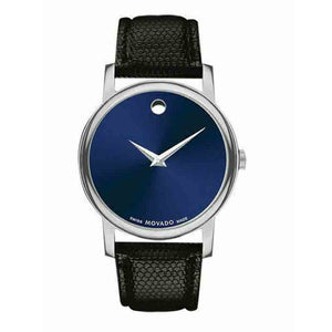 Movado Museum Blue Dial Black Leather Strap Watch For Men - 2100009 Buy Now By Movado