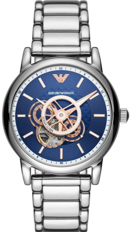 Emporio Armani Luigi Chronograph Skeleton Blue Dial Silver Steel Strap Watch For Men - AR60036 Buy Now By Emporio Armani
