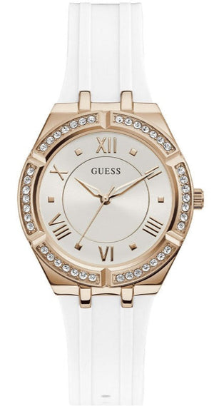 Guess Cosmo Diamonds Silver Dial White Rubber Strap Watch for Women - GW0034L2 Buy Now By Guess