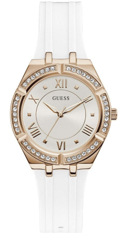 Guess Cosmo Diamonds Silver Dial White Rubber Strap Watch for Women - GW0034L2 Buy Now By Guess
