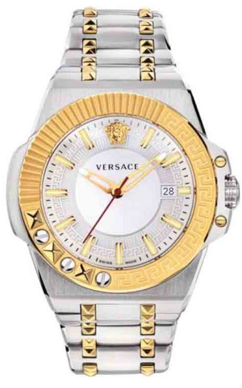 Versace Chain Reaction Quartz White Dial Two Tone Steel Strap Watch for Men - VEDY00519 Buy Now By Versace