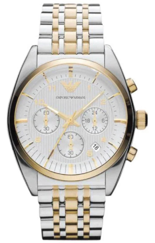 Emporio Armani Classic Chronograph White Dial Two Tone Steel Strap Watch For Men - AR0396 Buy Now By Emporio Armani