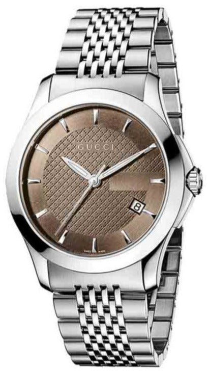 Gucci G Timeless Brown Dial Silver Steel Strap Watch For Men - YA126406 Buy Now By Gucci