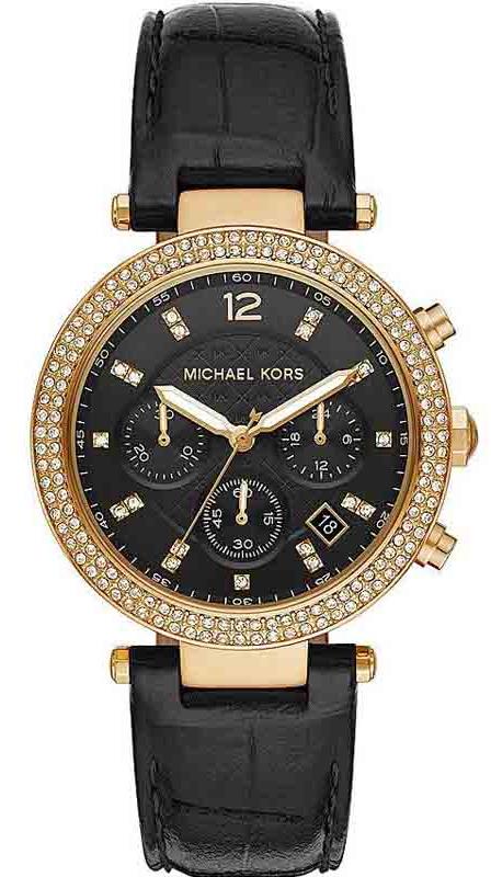 Michael Kors Parker Chronograph Black Dial Black Leather Strap Watch For Women - MK6984 Buy Now By Michael Kors