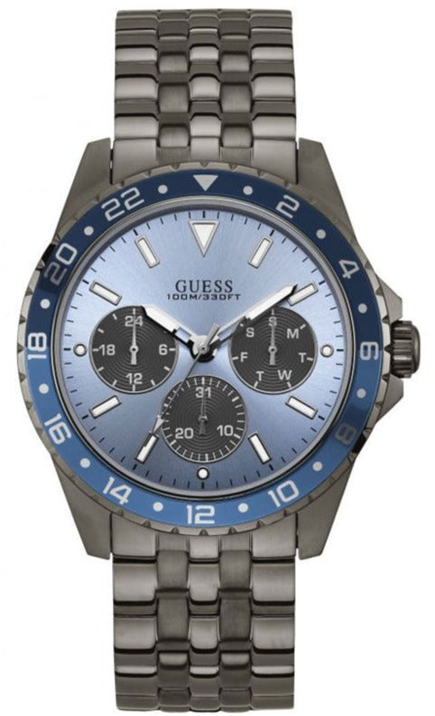 Guess Odyssey Quartz Blue Dial Gunmetal Steel Strap Watch For Men - W1107G5 Buy Now By Guess