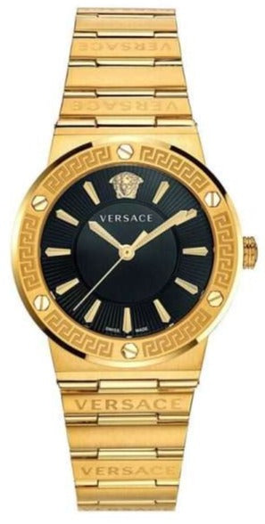Versace Greca Black Dial Gold Steel Strap Watch for Women - VEVH00820 Buy Now By Versace