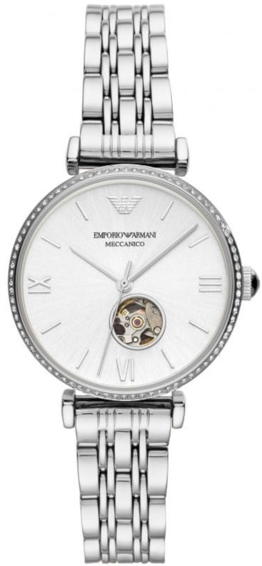 Emporio Armani Gianni T-Bar Automatic Silver Dial Silver Steel Strap Watch For Women - AR60022 Buy Now By Emporio Armani
