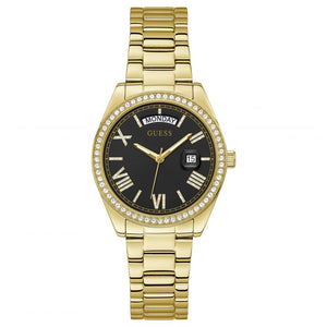 Guess Luna Diamonds Black Dial Gold Steel Strap Watch for Women - GW0307L2 Buy Now By Guess