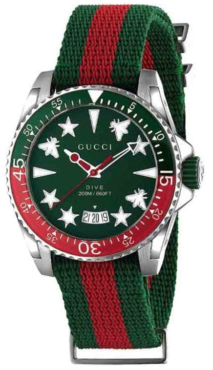 Gucci Dive Quartz Green Dial Two Tone NATO Strap Watch For Men - YA136339 Buy Now By Gucci
