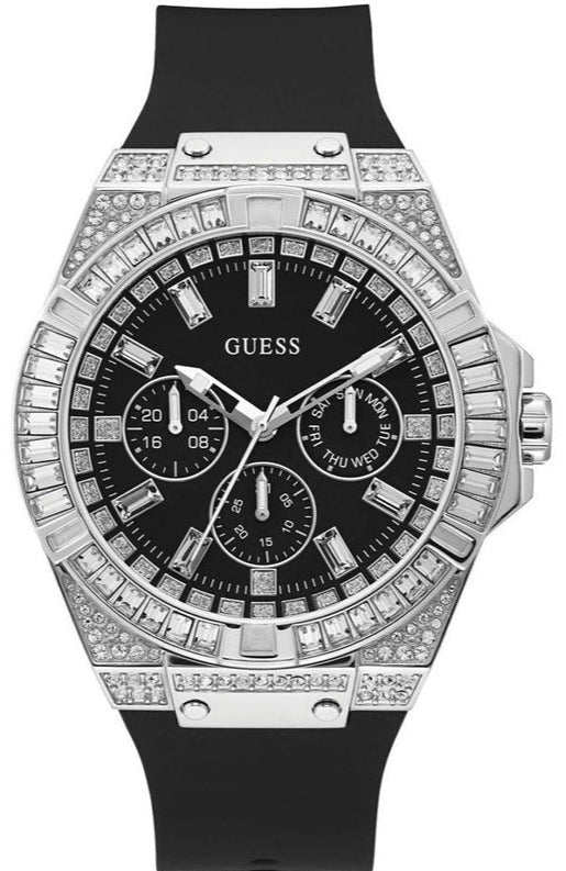 Guess Baguette Crystals Black Dial Black Silicone Strap Watch For Men - GW0208G1 Buy Now By Guess