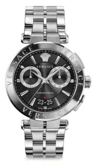 Versace Aion Chronograph Black Dial Silver Steel Strap Watch for Men - VBR080017 Buy Now By Versace