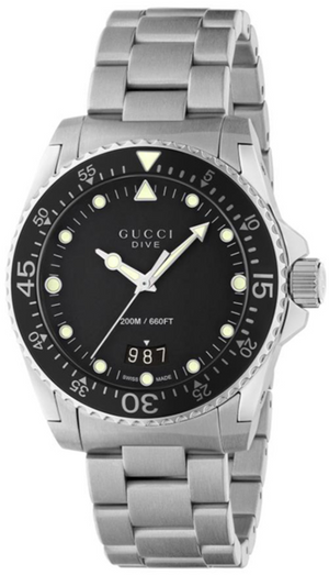 Gucci Dive Quartz Black Dial Silver Steel Strap Watch For Men - YA136301B Buy Now By Gucci