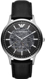 Emporio Armani Meccanico Skeleton Automatic Black Dial Black Leather Strap Watch for Men - AR60038 Buy Now By Emporio Armani