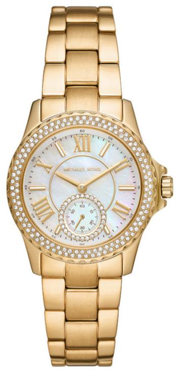 Michael Kors Everest Three-Hand Mother of Pearl White Dial Gold Steel Strap Watch For Women - MK7363 Buy Now By Michael Kors
