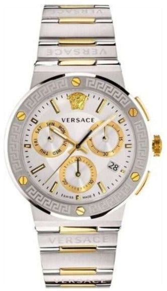 Versace Greca Chronograph White Dial Two Tone Steel Strap Watch For Men - VEZ900321 Buy Now By Versace