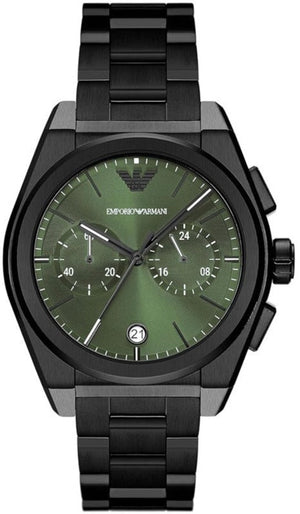 Emporio Armani Federico Chronograph Green Dial Black Steel Strap Watch For Men - AR11562 Buy Now By Emporio Armani