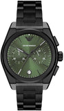 Emporio Armani Federico Chronograph Green Dial Black Steel Strap Watch For Men - AR11562 Buy Now By Emporio Armani