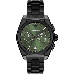 Emporio Armani Federico Chronograph Green Dial Black Steel Strap Watch For Men - AR11562 Buy Now By Emporio Armani