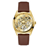 Guess Multifunction Chronograph Gold Dial Brown Leather Strap Watch For Men - GW0389G5 Buy Now By Guess
