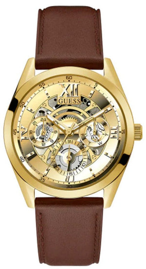 Guess Multifunction Chronograph Gold Dial Brown Leather Strap Watch For Men - GW0389G5 Buy Now By Guess