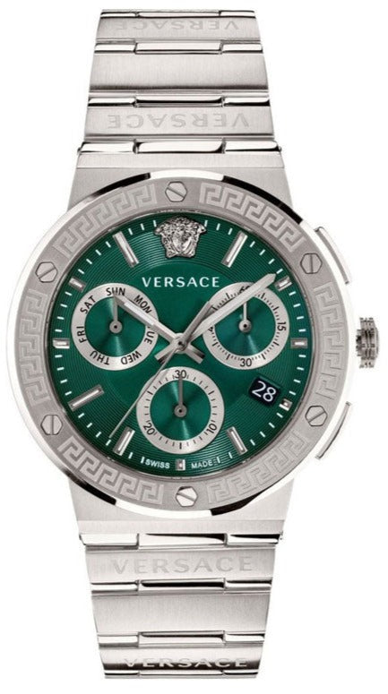 Versace Grace Chronograph Quartz Green Dial Silver Steel Strap Watch For Men - VEZ900121 Buy Now By Versace