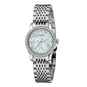 Gucci G Timeless Diamonds Mother of Pearl Dial Silver Steel Strap Watch For Women - YA126506 Buy Now By Gucci