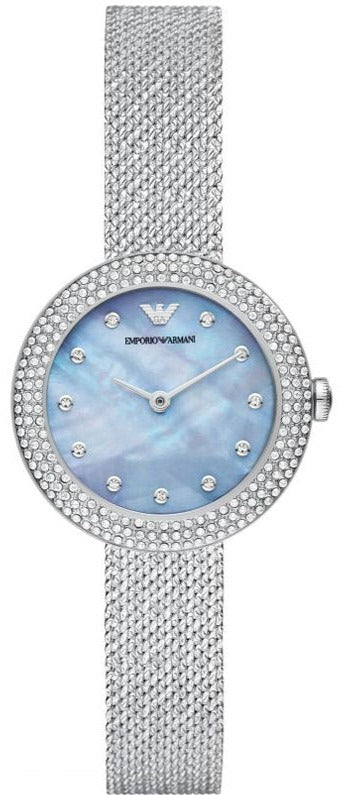 Emporio Armani Rosa Diamonds Mother of Pearl Blue Dial Silver Mesh Bracelet Watch For Women - AR11380 Buy Now By Emporio Armani