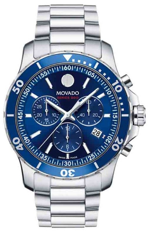 Movado Series 800 Chronograph Blue Dial Silver Steel Strap Watch For Men - 2600141 Buy Now By Movado