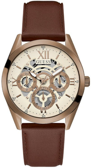 Guess Multi-Function Chronograph White Dial Brown Leather Strap Watch For Men - GW0389G8 Buy Now By Guess