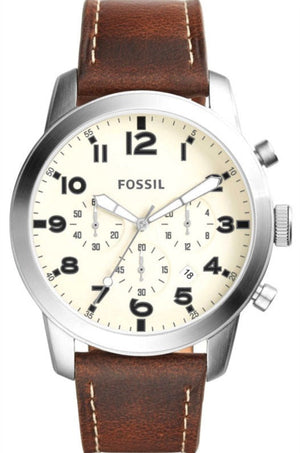 Fossil Pilot Chronograph White Dial Brown Leather Strap Watch for Men - FS5146 Buy Now By Fossil