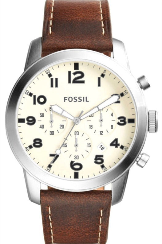 Fossil Pilot Chronograph White Dial Brown Leather Strap Watch for Men - FS5146 Buy Now By Fossil