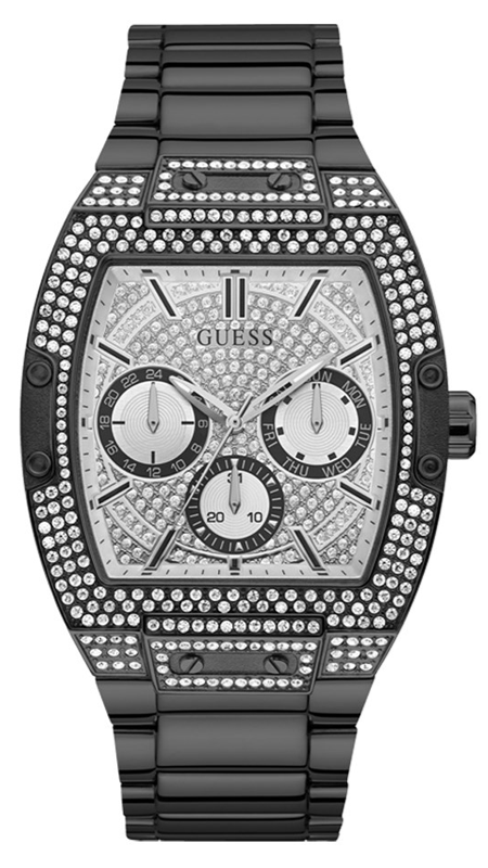 Guess Phoenix Multifunction Crystals Silver Dial Black Steel Strap Watch For Men - GW0094G3 Buy Now By Guess