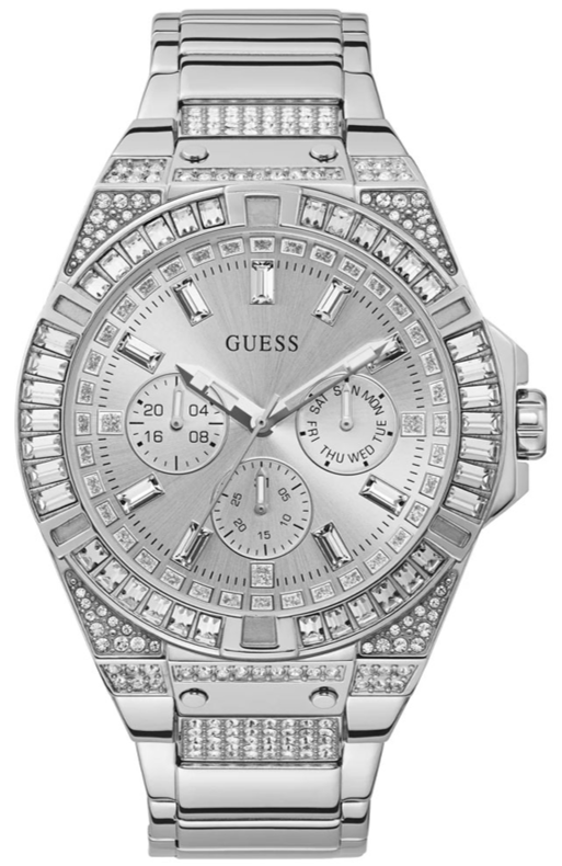 Guess Zeus Multifunction Diamonds Silver Dial Silver Steel Strap Watch for Men - GW0209G1 Buy Now By Guess