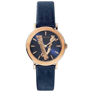 Versace Virtus Quartz Blue Dial Blue Leather Strap Watch for Women - VEHC00419 Buy Now By Versace