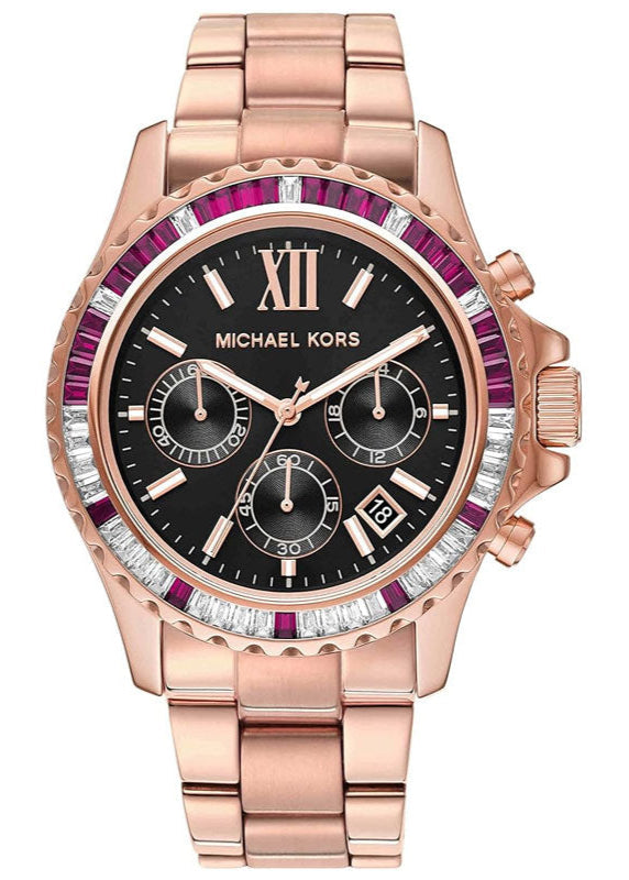 Michael Kors Everest Chronograph Black Dial Rose Gold Steel Strap Watch for Women - MK6972 Buy Now By Michael Kors